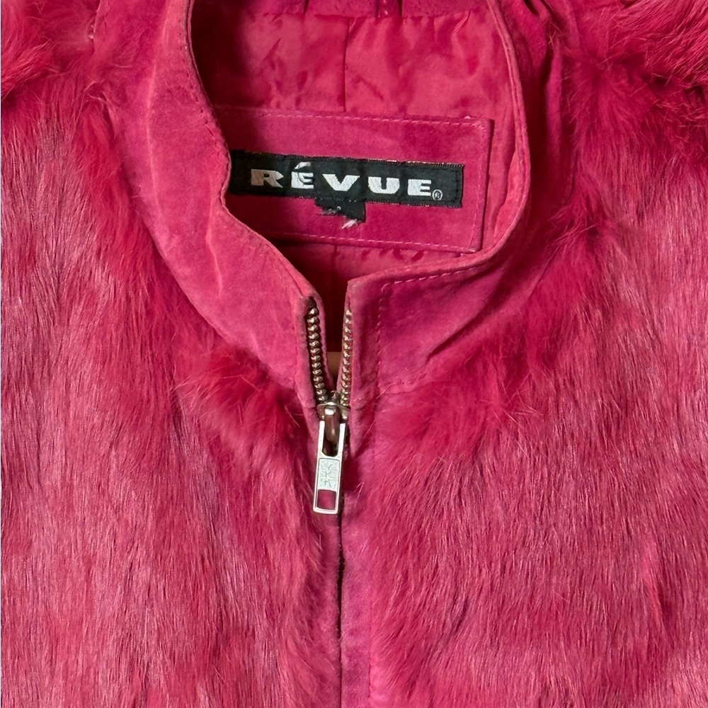 Revue Cropped Raspberry Pink Genuine Rabbit Fur Vest Sz Small - Picture 2 of 7